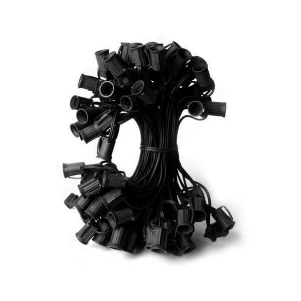 100' C7 Christmas Light Socket Set 12" Spacing 18 Gauge Black Wire